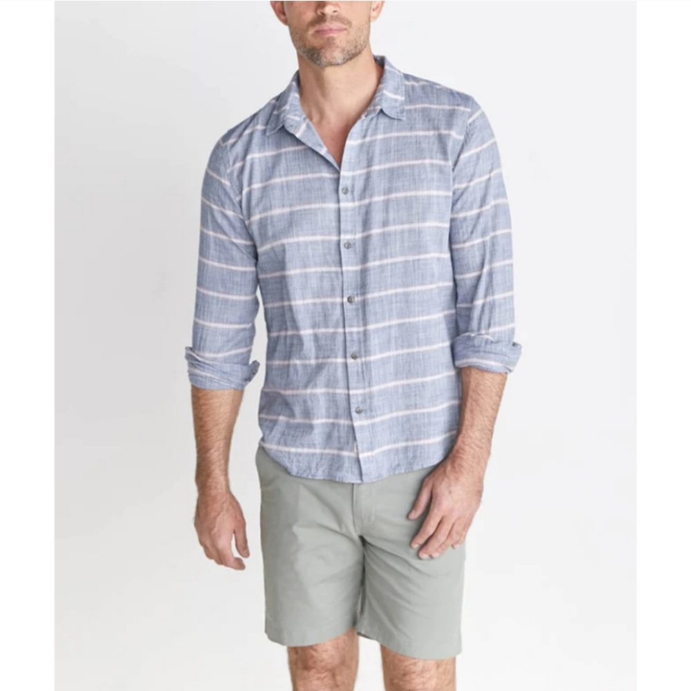 Marine Layer Grove Stripes Cotton 100% Button Down Shirt Indigo Blue - Picture 3 of 11